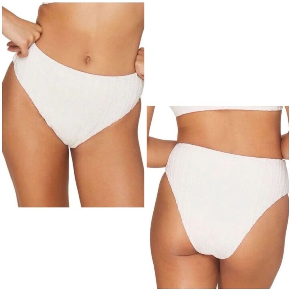 Andie Swim The 90s High Waisted Bottom Bikini Coconut Embroidered Size XL NWT